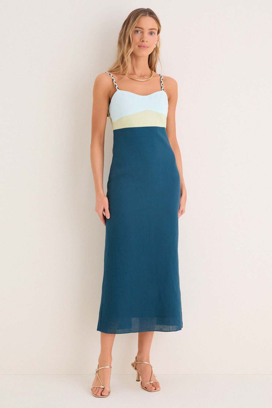 Tuckernuck Hyacinth House Ocean Mist Colorblock Linen Hailey Maxi Dress - NWT